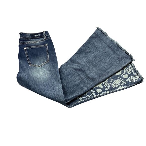 Grace Jeans 31 Easy Fit NEW Wide Decorated Leg Cotton Blend Raw Leg - Picture 1 of 12
